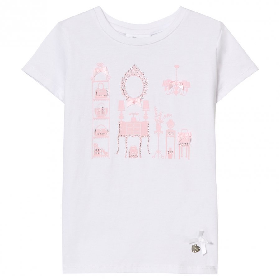 Le Chic White Room Print And Diamante Tee T-Paita