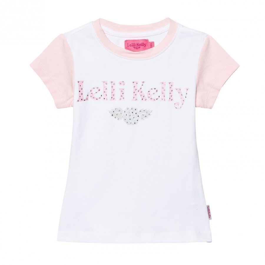 Lelli Kelly Pink And White Diamante Branded Tee T-Paita