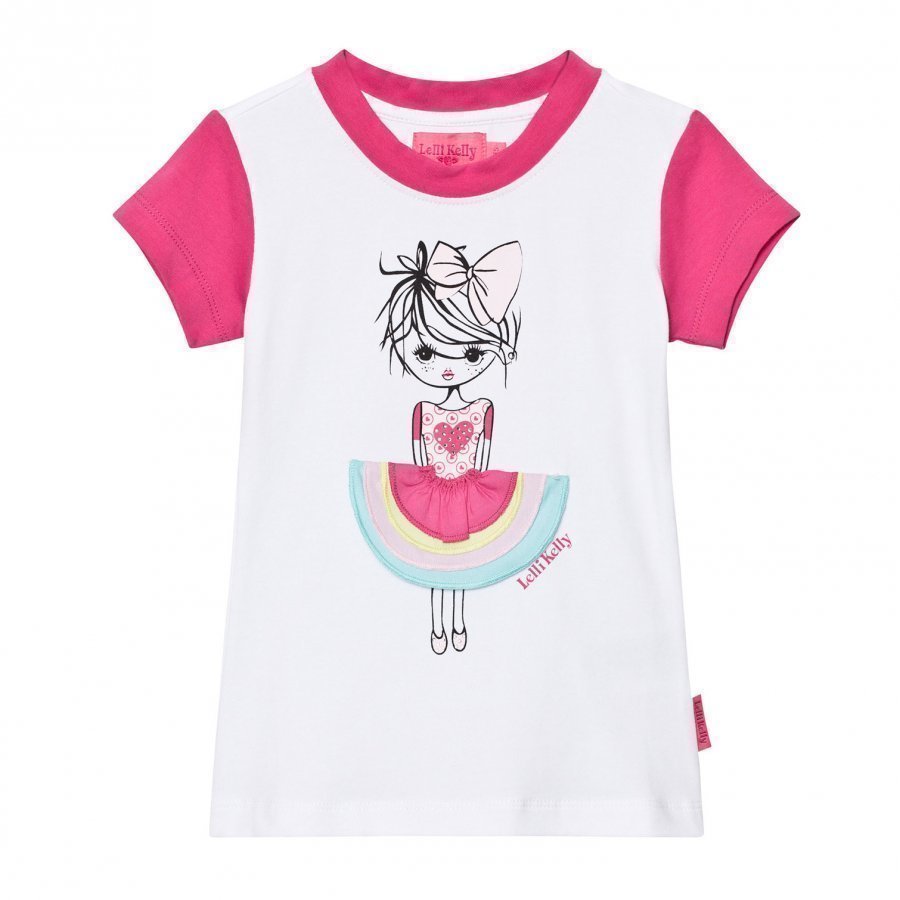 Lelli Kelly Pink And White Girl With Appliqe Skirt Tee T-Paita