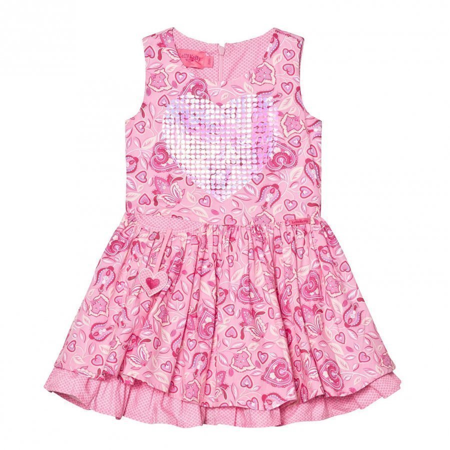 Lelli Kelly Pink Floral Print Dress With Sequin Heart Mekko