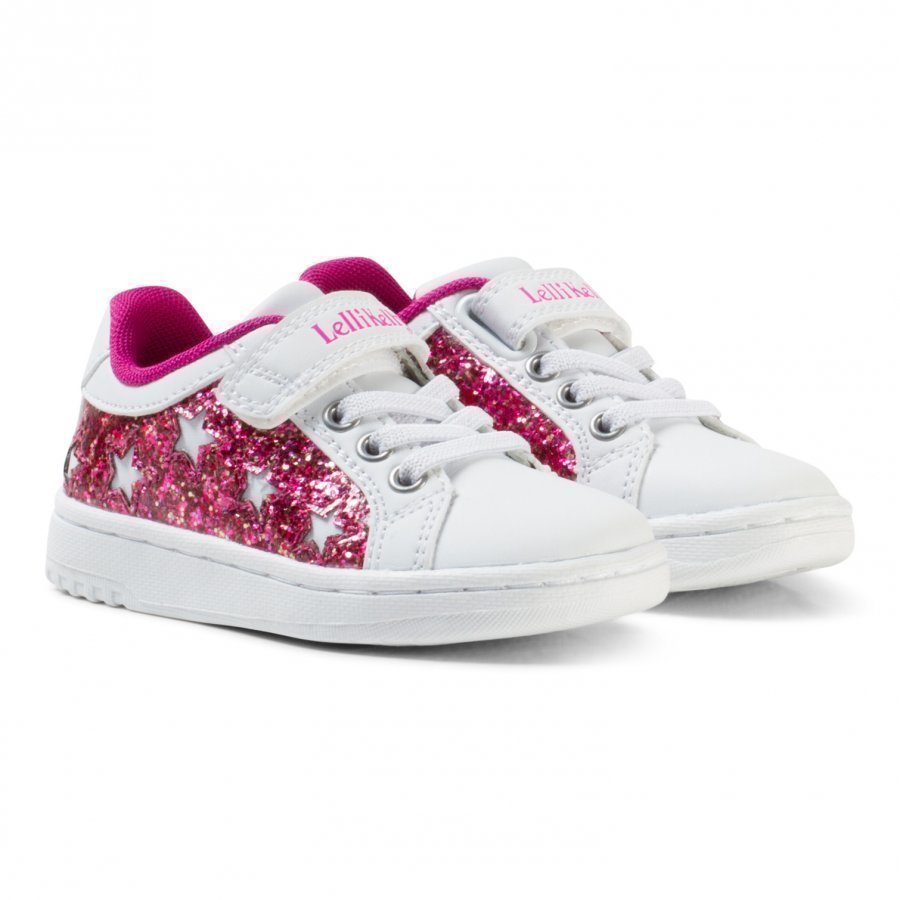 Lelli Kelly White And Pink Star Glitter Velcro Trainers Lenkkarit