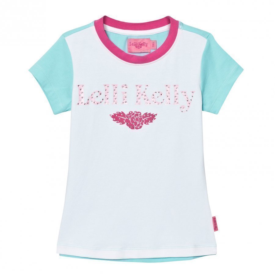 Lelli Kelly White And Turquoise Diamante Branded Tee T-Paita