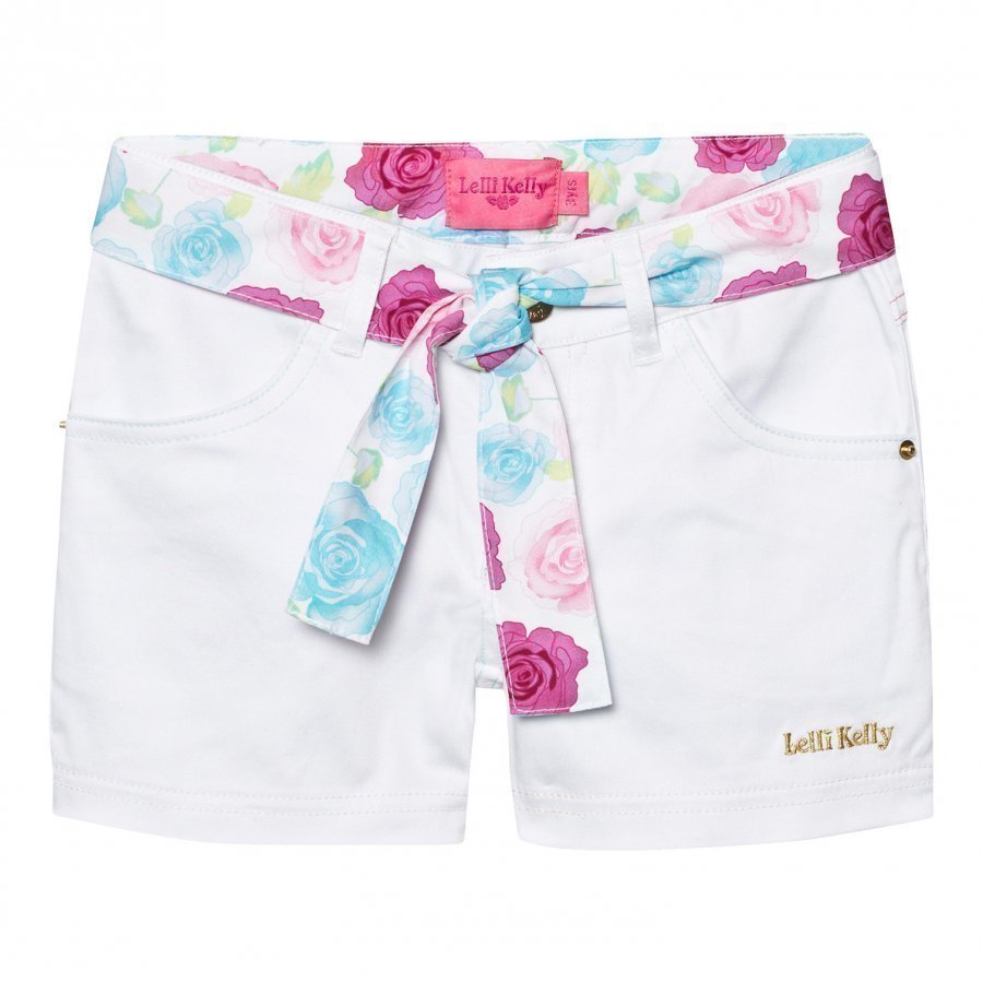 Lelli Kelly White Denim Shorts With Floral Tie Farkkushortsit