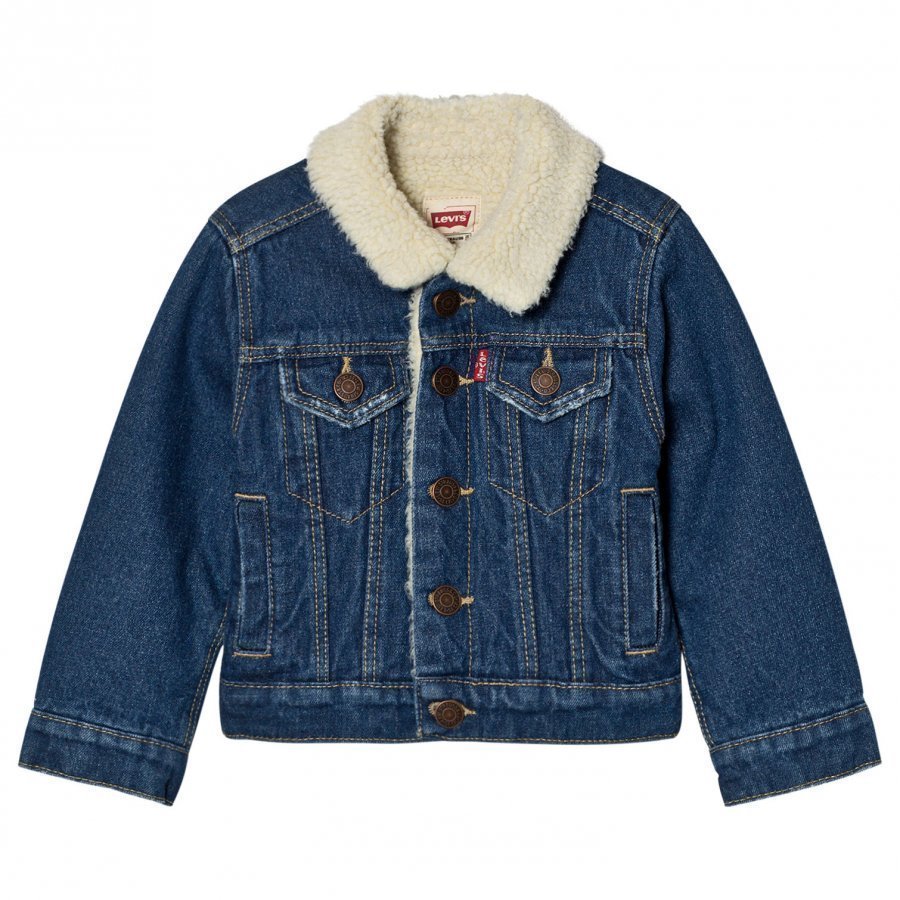 Levis Kids Blue Denim Trucker Jacket Teddy Lining Farkkutakki