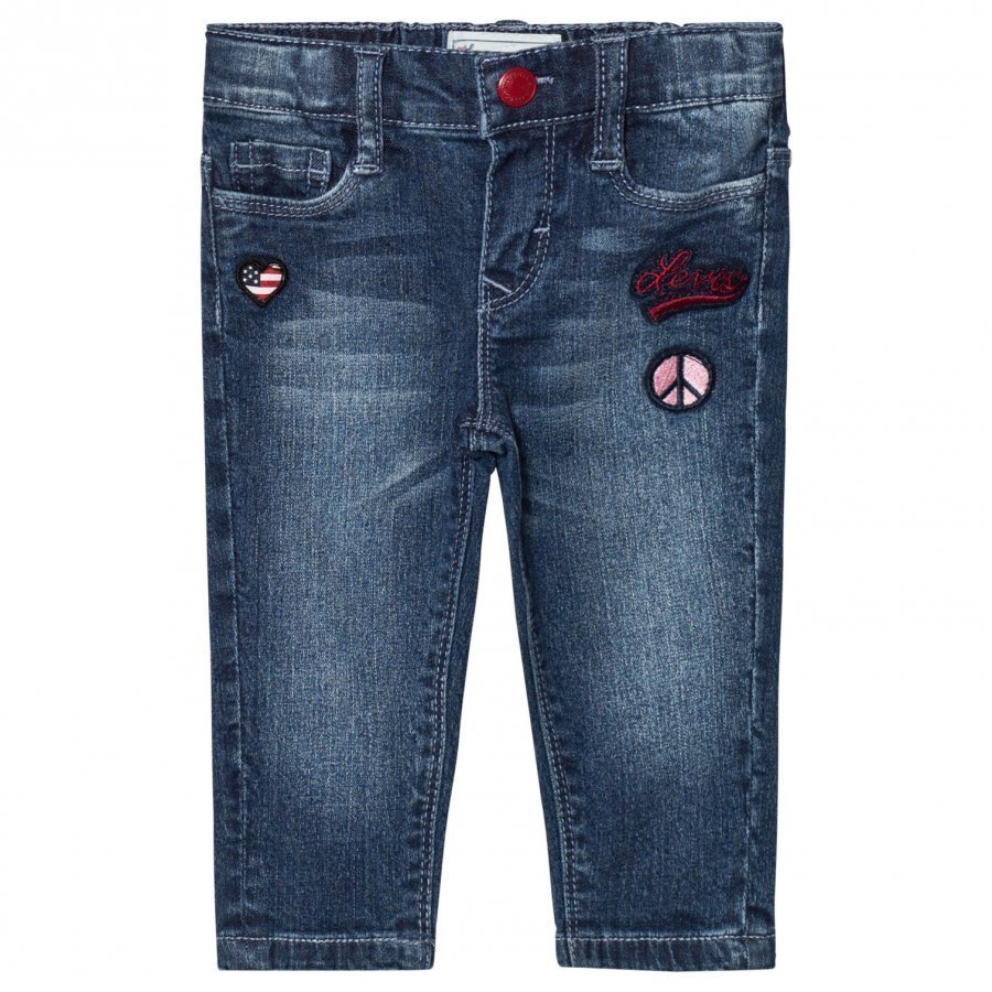 Levis Kids Blue Mid Wash Pull Up Jeans With Badge Embroidery Farkut