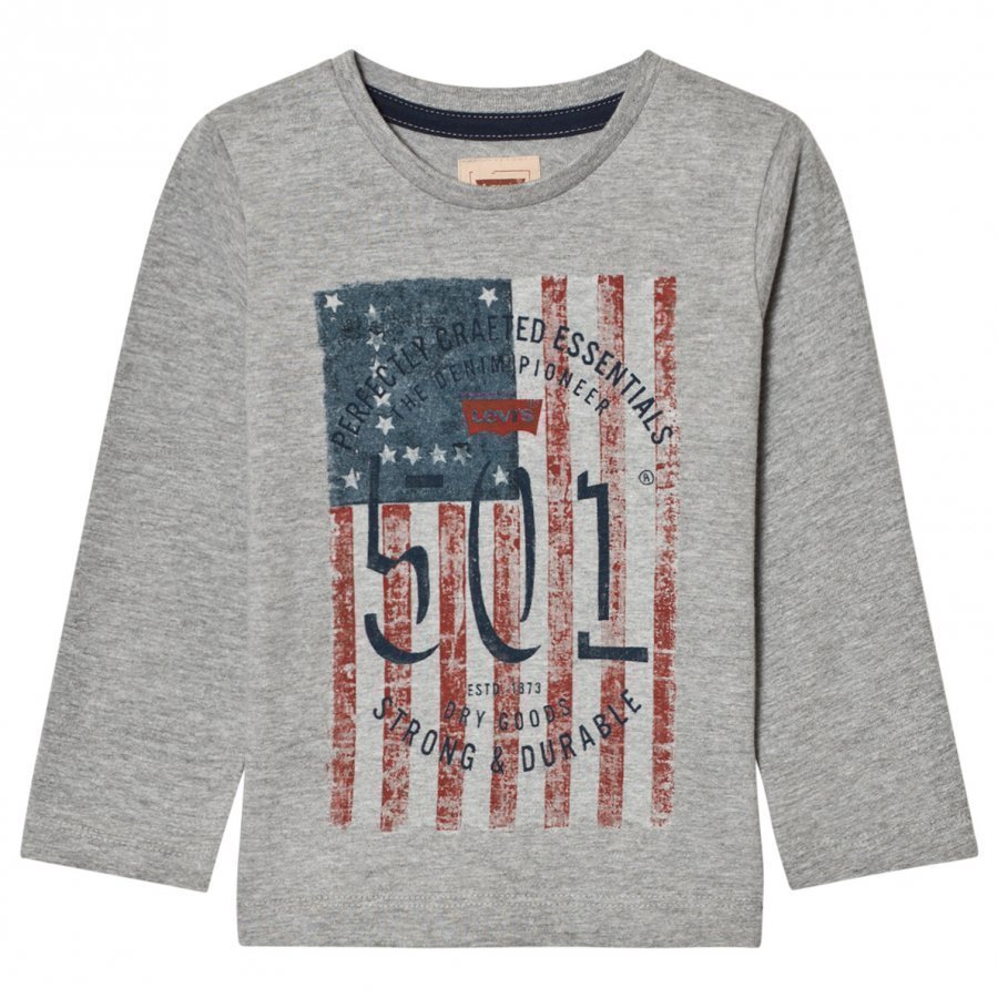 Levis Kids Grey Marl 501 Flag Print Long Sleeve Tee Pitkähihainen T-Paita