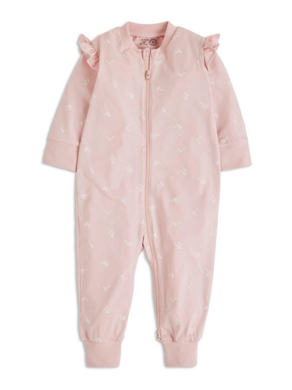 Lindex Pyjama Jossa Painatus Ja Röyhelöt Vaaleanpunainen