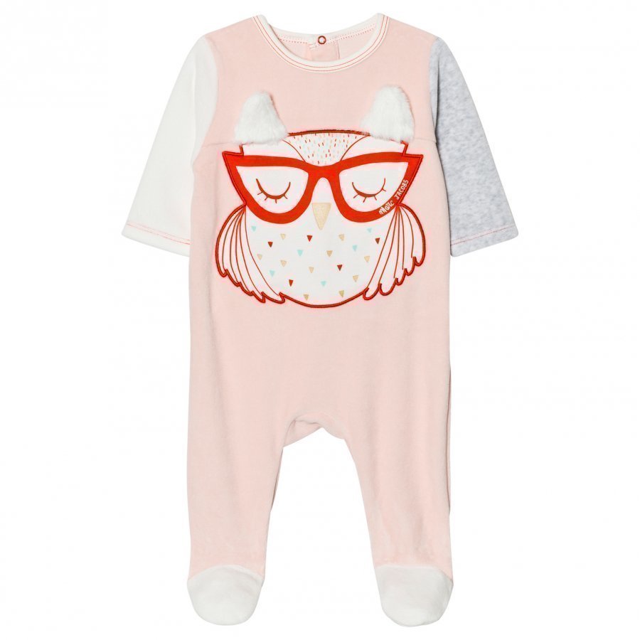 Little Marc Jacobs Footed Baby Body Owl Applique Pink Velour Body