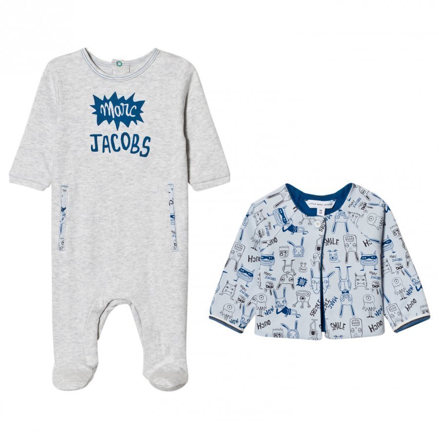 Little Marc Jacobs Footed Baby Body Pale Blue Jersey And Reversible Jacket Gift Box Body