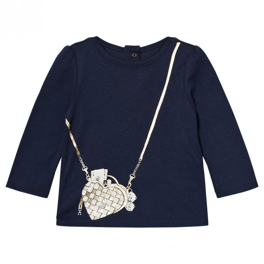 Little Marc Jacobs Navy Bag Print Long-Sleeve Tee T-Paita