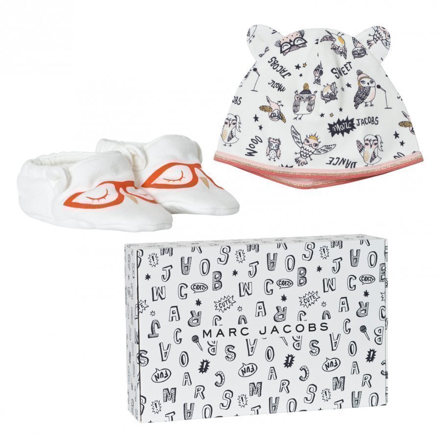 Little Marc Jacobs Off White Animal Print Jersey Hat And Booties Set In Gift Box Lahjasetti