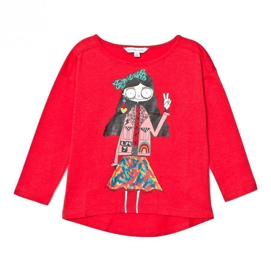 Little Marc Jacobs Red Miss Marc Print Long Sleeve Tee T-Paita