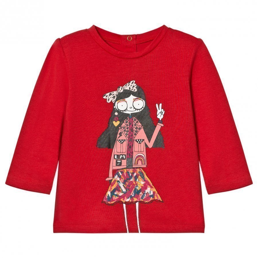 Little Marc Jacobs Red Miss Marc Print Long Sleeve Tee T-Paita