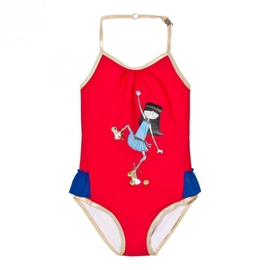 Little Marc Jacobs Red Rollerskating Frill Swimsuit Uimapuku