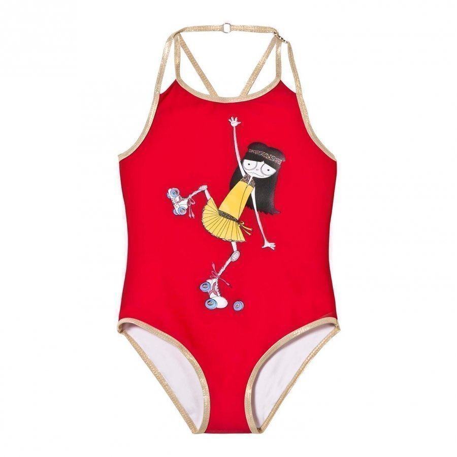 Little Marc Jacobs Red Rollerskating Frill Swimsuit Uimapuku