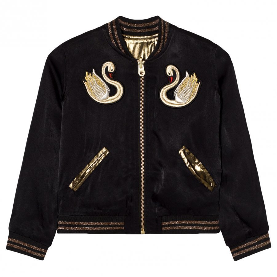 Little Marc Jacobs Reversible Black Swan Embroidered Bomber Jacket Bomber Takki