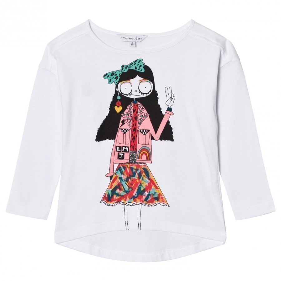 Little Marc Jacobs White Miss Marc Print Long Sleeve Tee T-Paita