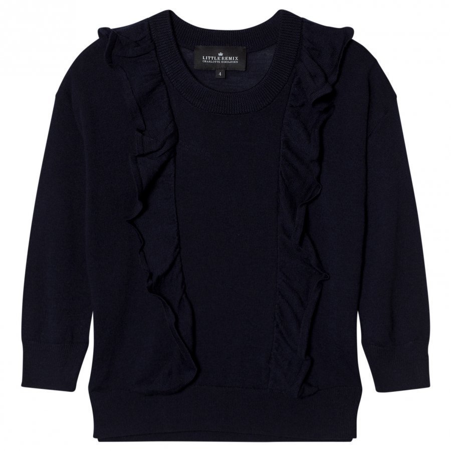 Little Remix Aza Merino Wool Ruffle Sweater Navy Oloasun Paita