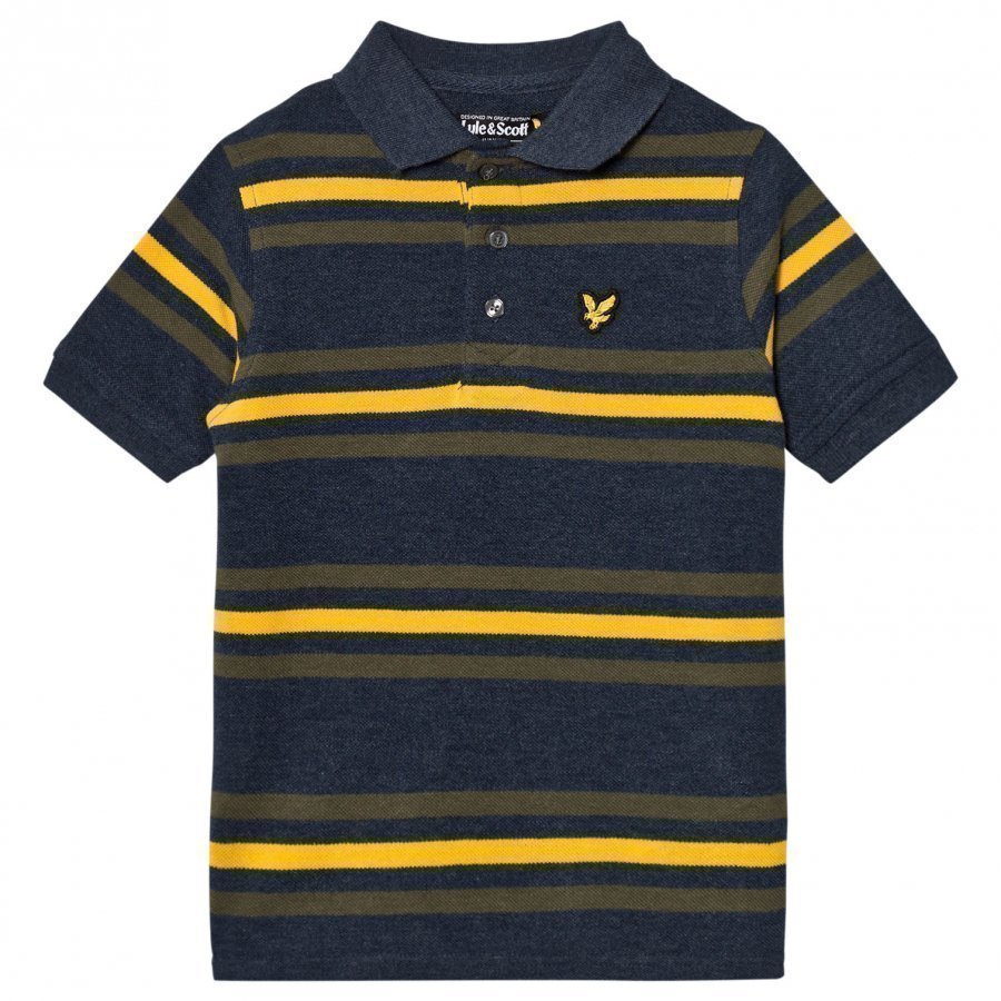 Lyle & Scott Navy Marl Stripe Polo T-Paita