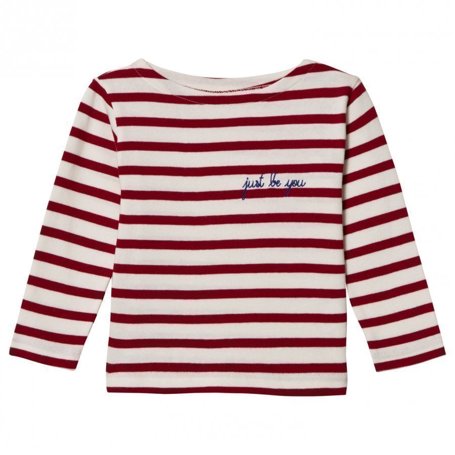 Maison Labiche Just Be You Embroidered Long Sleeve Tee Red White Pitkähihainen T-Paita