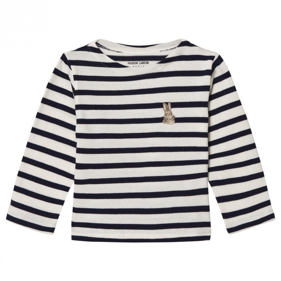 Maison Labiche Navy Bunny Embroidered Stripe Long Sleeve Tee Pitkähihainen T-Paita