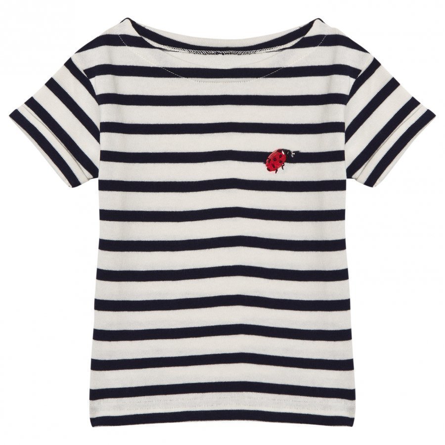 Maison Labiche Navy Ladybird Embroidered Tee T-Paita