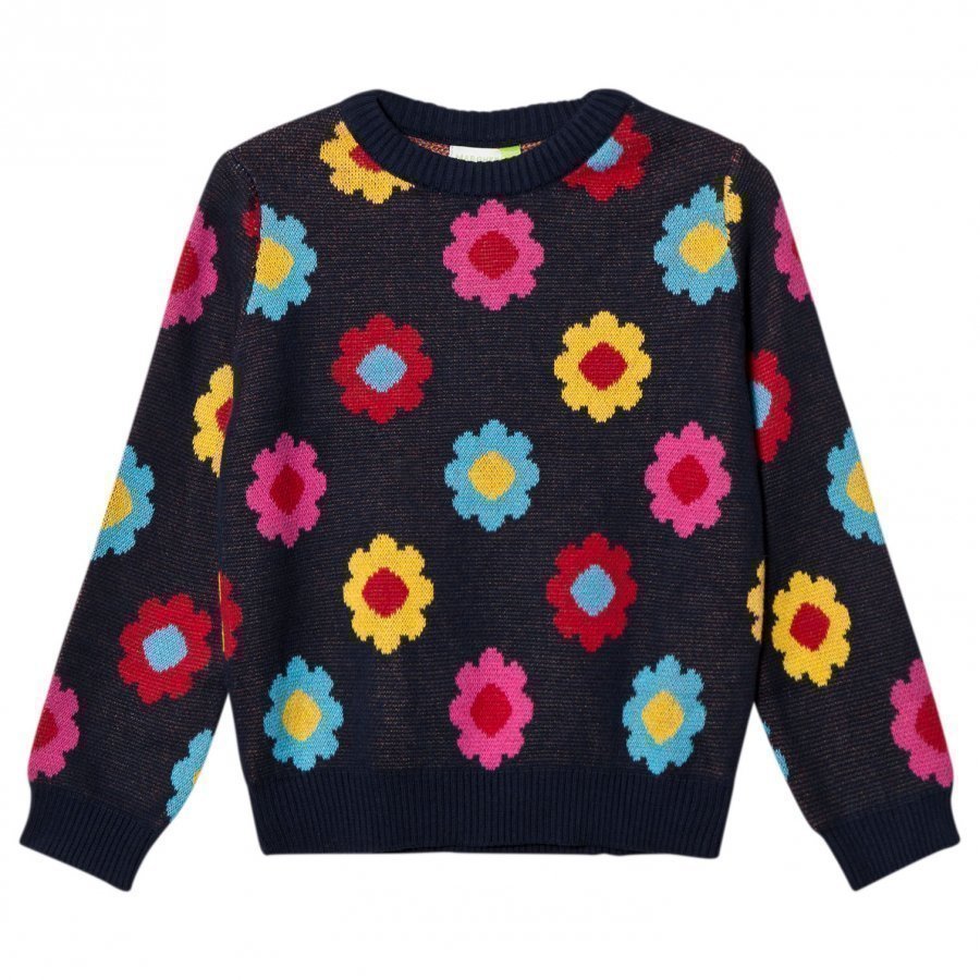 Margherita Kids Black Multi Daisy Double Knit Sweater Paita