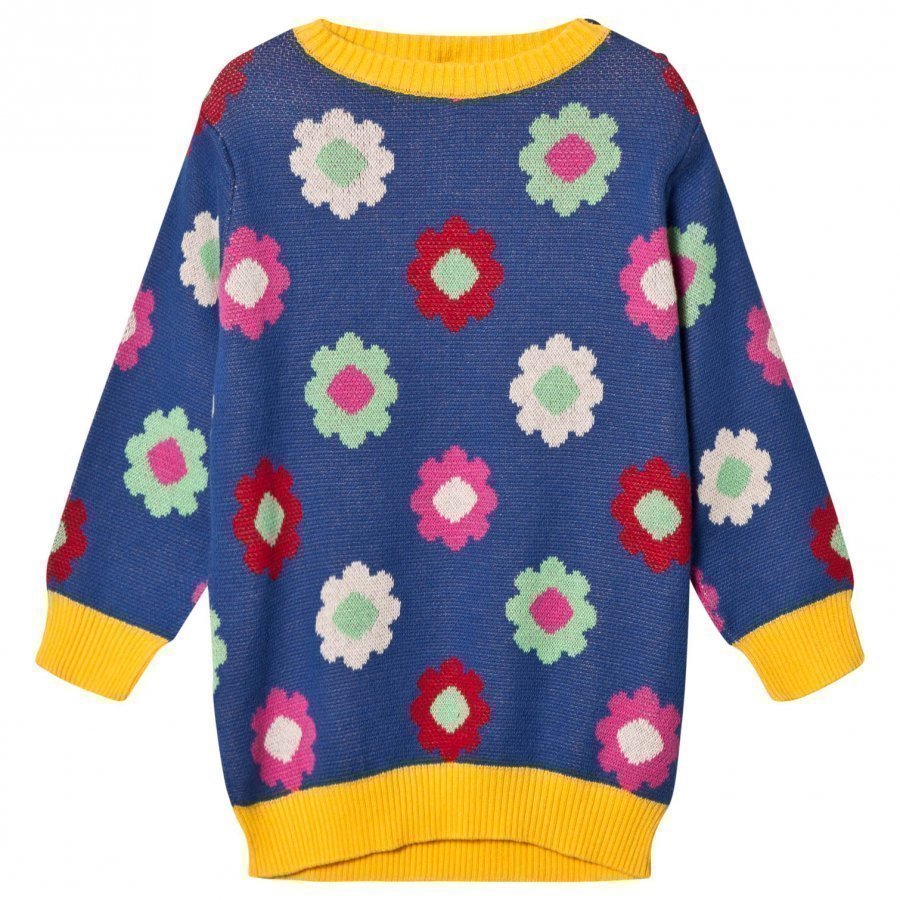 Margherita Kids Blue Multi Daisy Double Knit Dress Mekko