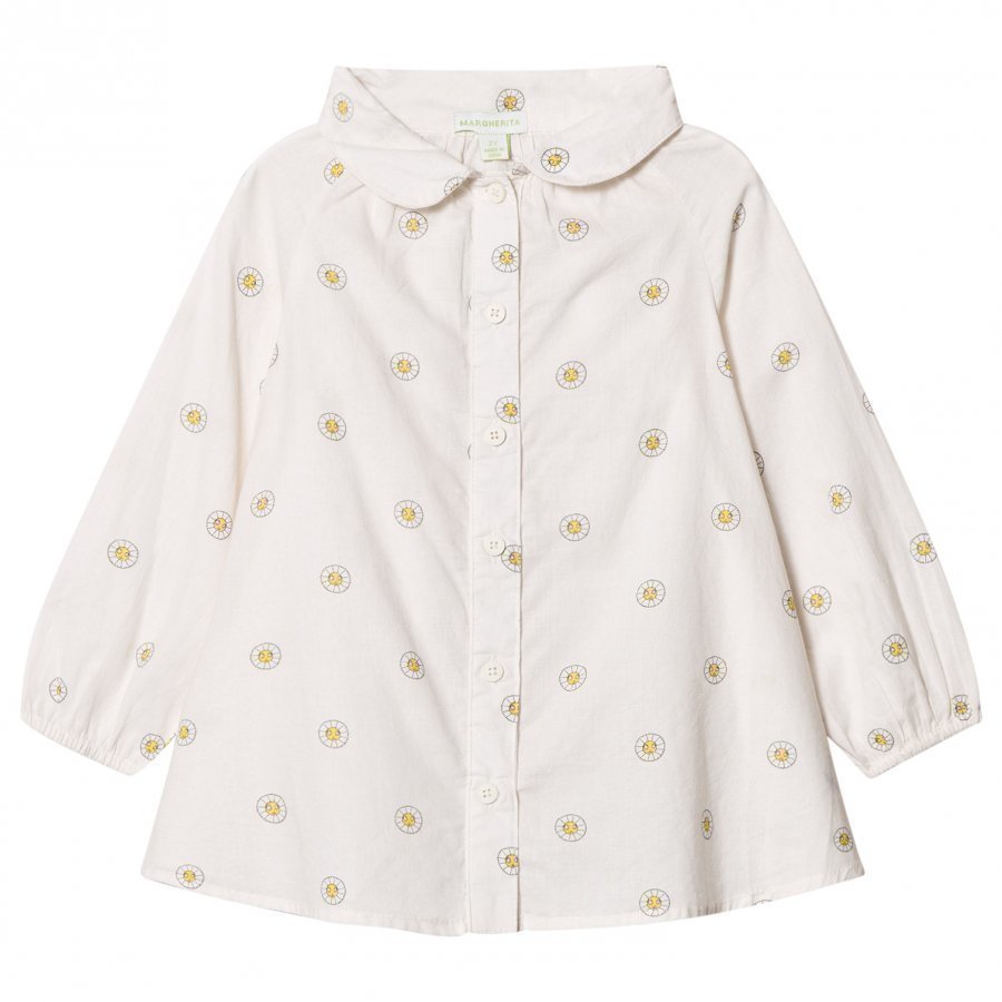 Margherita Kids Cream Printed Daisy Logo Smock Shirt Kauluspaita