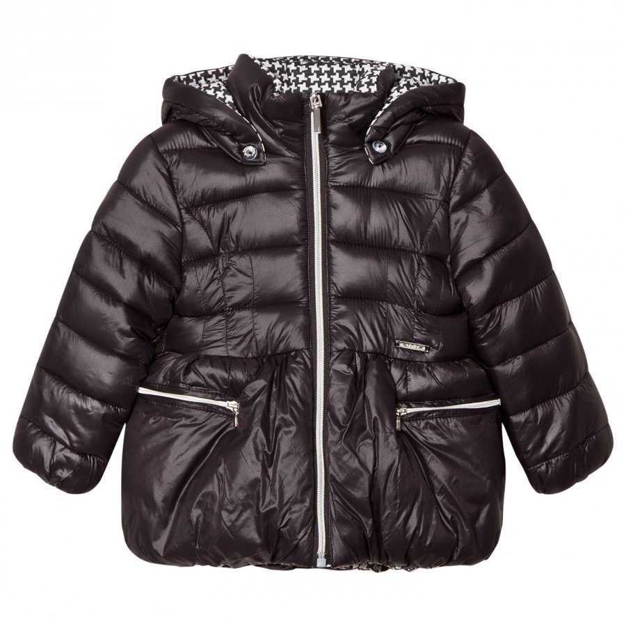 Mayoral Black And White Houndstooth Reversible Black Padded Coat Toppatakki