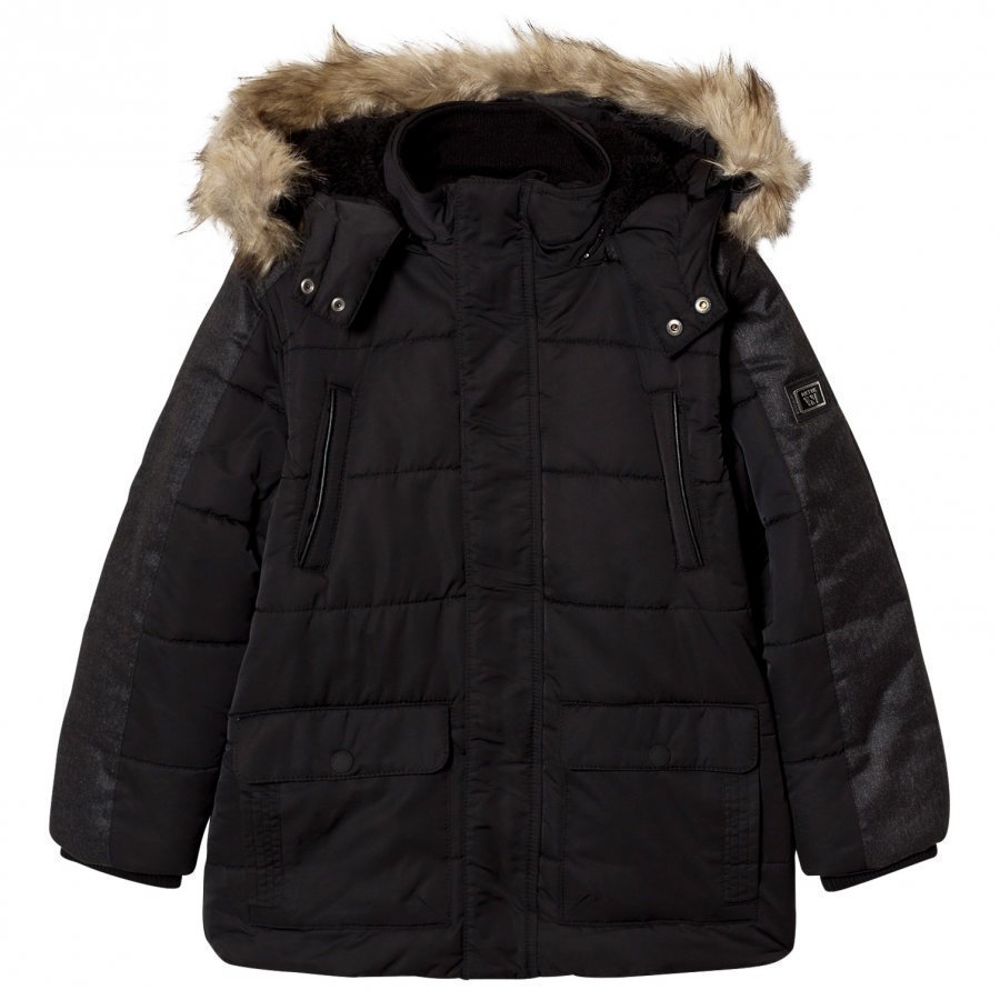 Mayoral Black Padded Parka With Faux Fur Hood Parkatakki