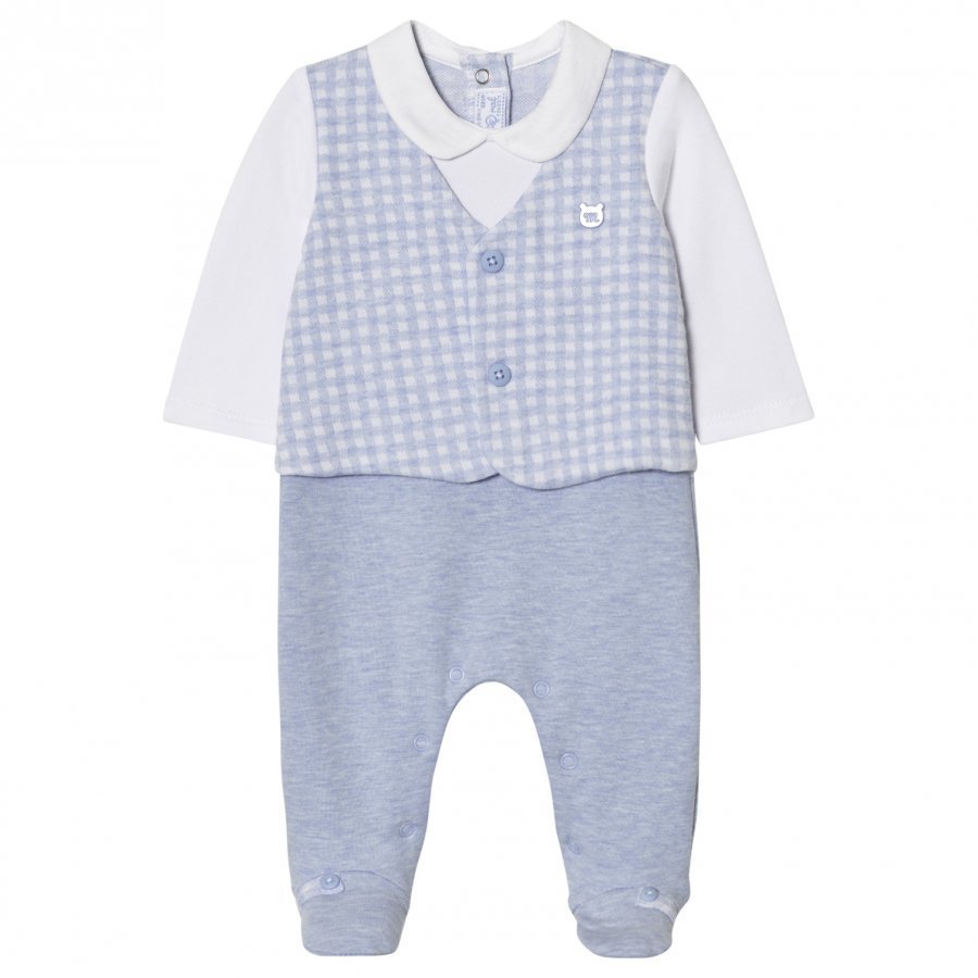Mayoral Blue Marl And Gingham Waistcoat Suit Footed Baby Body