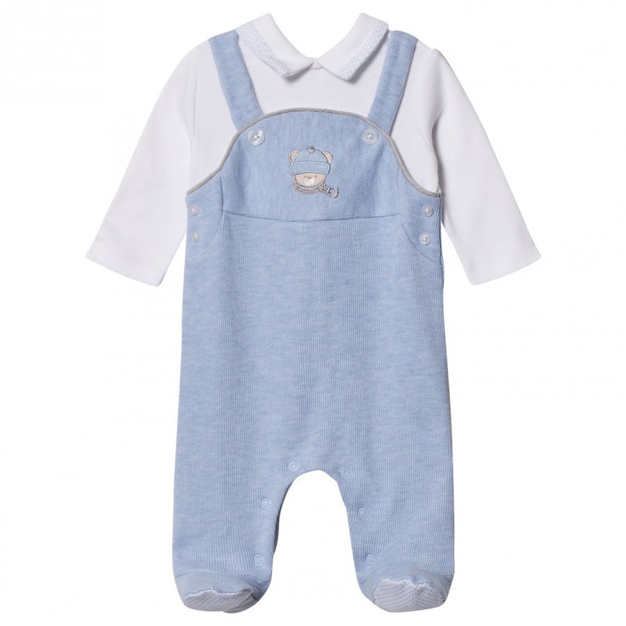 Mayoral Blue Marl Dungaree Effect Teddy Applique Footed Baby Body