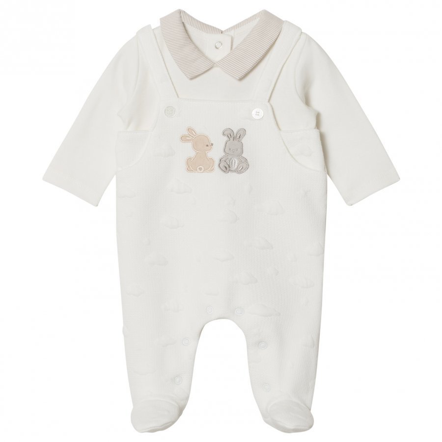 Mayoral Cream Dungaree Effect Bunny Applique And Cloud Texttured Babygrow Body