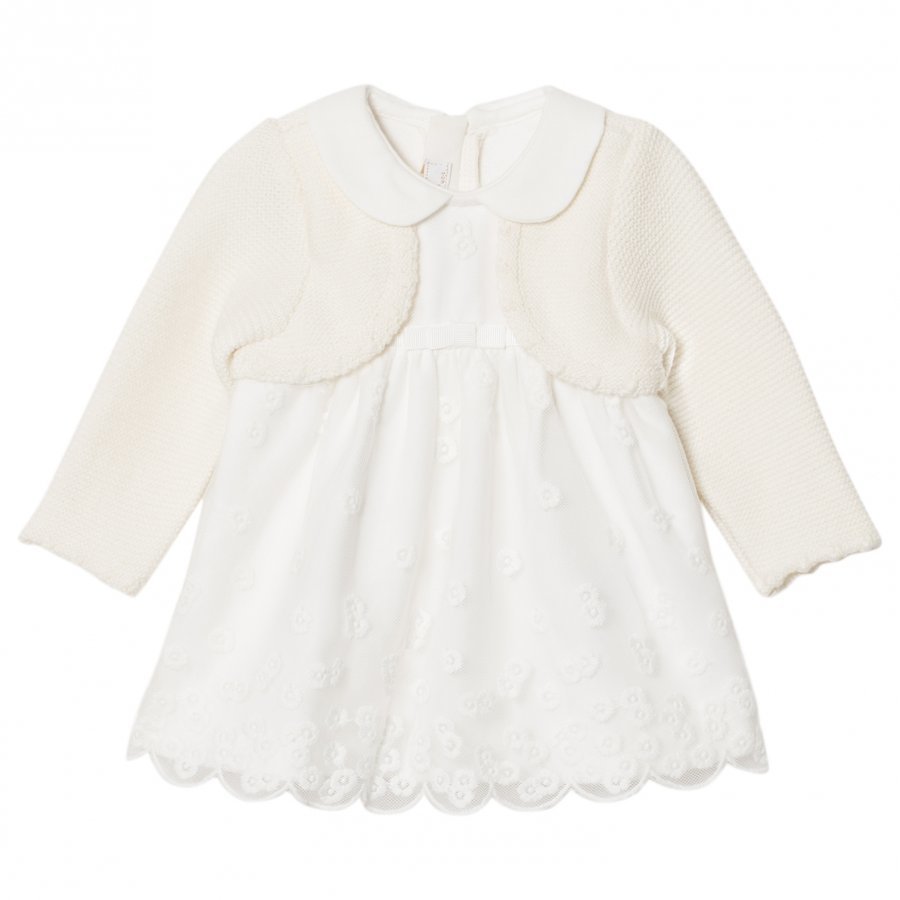 Mayoral Cream Embroidered Dress With Attached Cardigan Asusetti