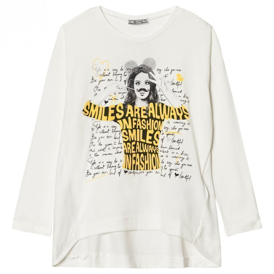 Mayoral Cream Girl Letters Print Long Sleeve Tee T-Paita