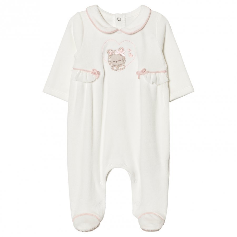 Mayoral Cream Kitten Applique Velour Footed Baby Body