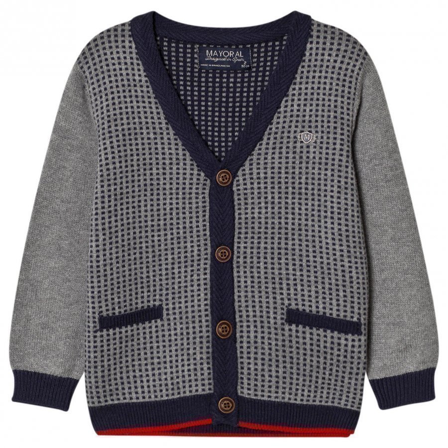 Mayoral Grey And Navy Houndstooth Design Cardigan Neuletakki