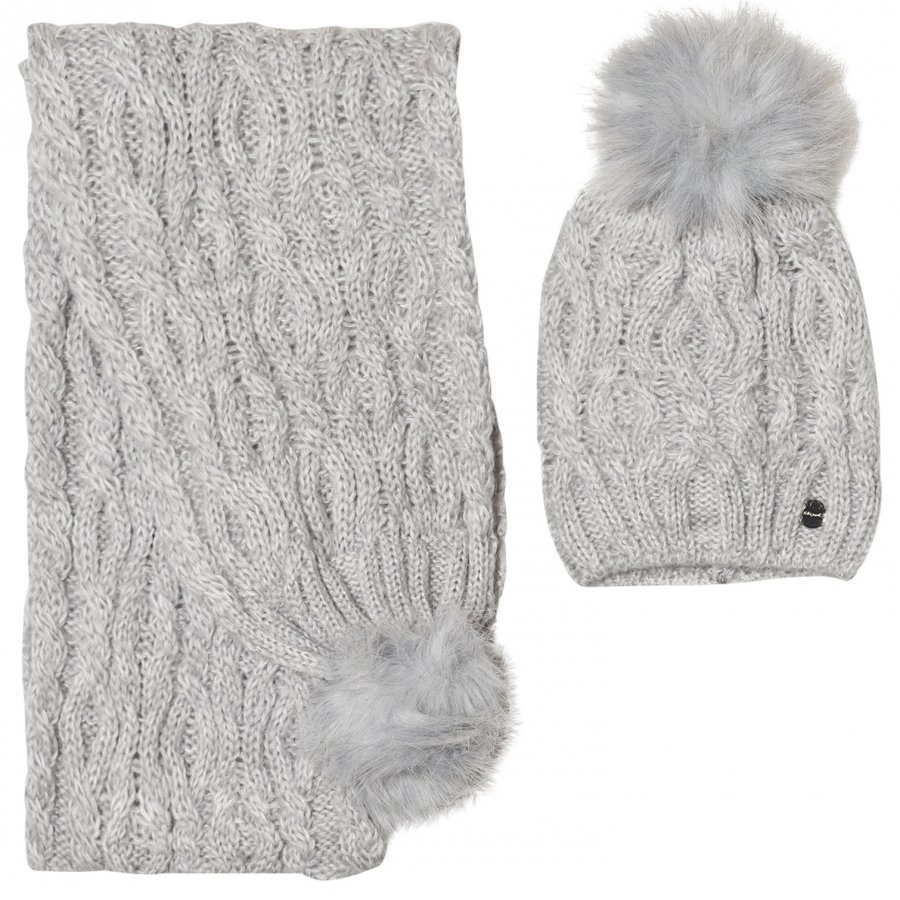 Mayoral Grey Chunky Knit Pom Pom Hat And Scarf Set Hattu Huivi Ja Hanskat Setti