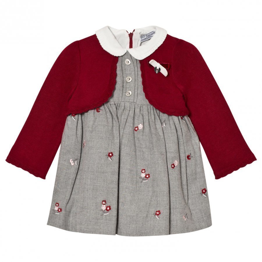 Mayoral Grey Embroidered Red Bolero Dress Asusetti