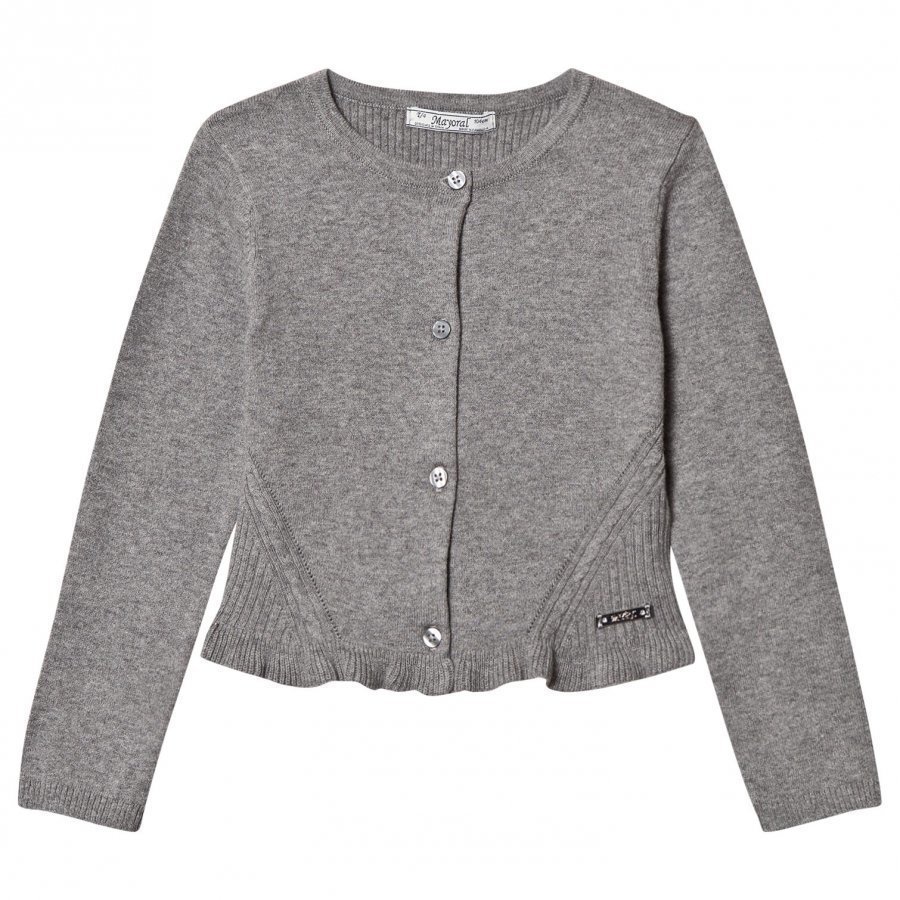 Mayoral Grey Knitted Cardigan With Frill Hem Neuletakki