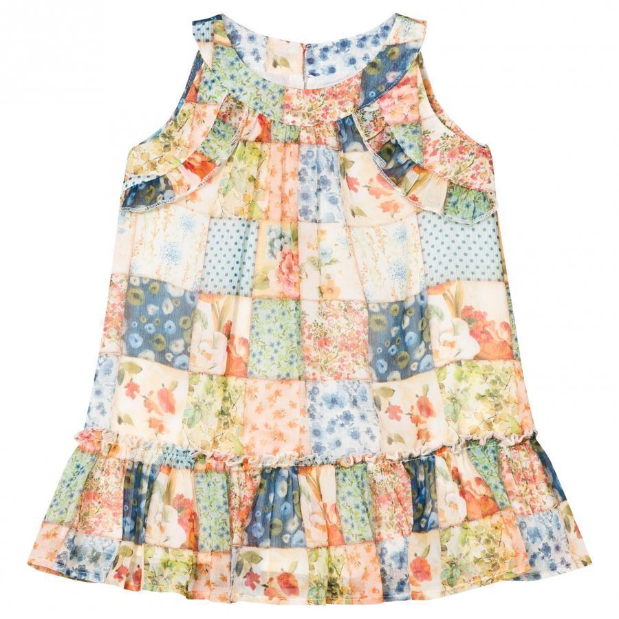 Mayoral Multi Floral Patchwork Frill Drop Waist Dress Juhlamekko