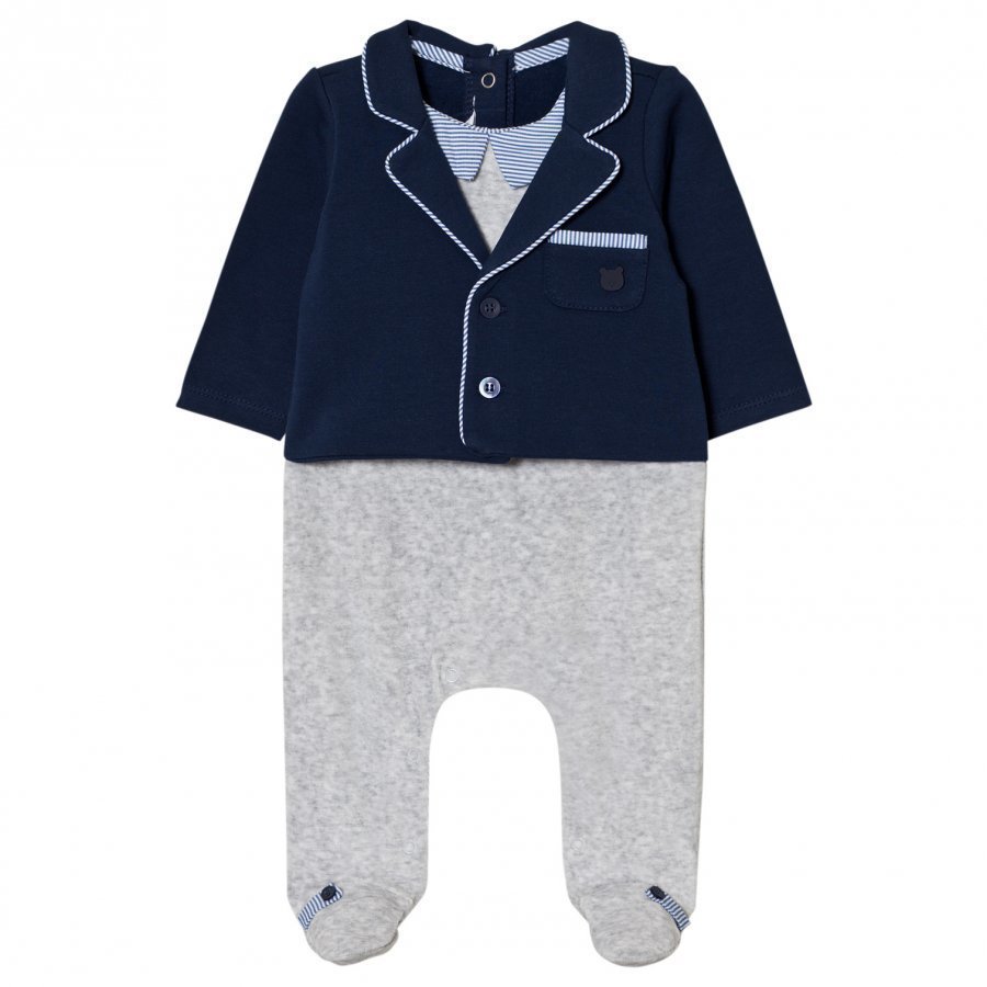 Mayoral Navy And Grey Suit Effect Footed Baby Body
