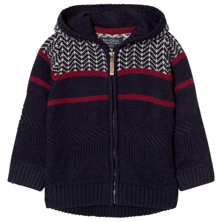 Mayoral Navy And Red Fairisle Knit Hoody Neuletakki