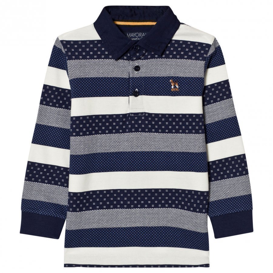 Mayoral Navy And White Stripe Long Sleeve Pique Polo Pikeepaita