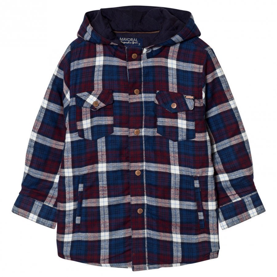 Mayoral Navy Check Padded Hooded Shacket Huppari