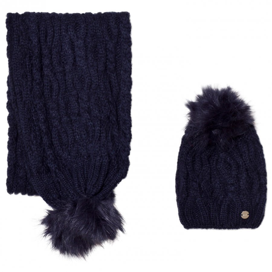 Mayoral Navy Chunky Knit Hat And Scarf Set Hattu Huivi Ja Hanskat Setti