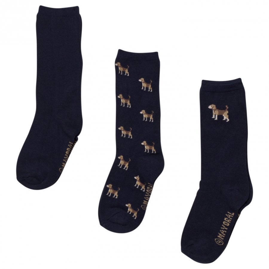 Mayoral Navy Dog Print Socks 3 Pack Bokserit