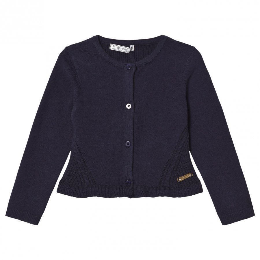 Mayoral Navy Knitted Cardigan With Frill Hem Neuletakki