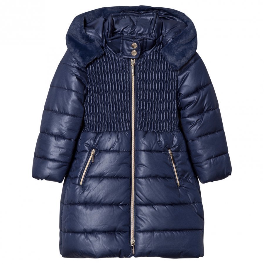 Mayoral Navy Long Line Hooded Puffer Coat Toppatakki